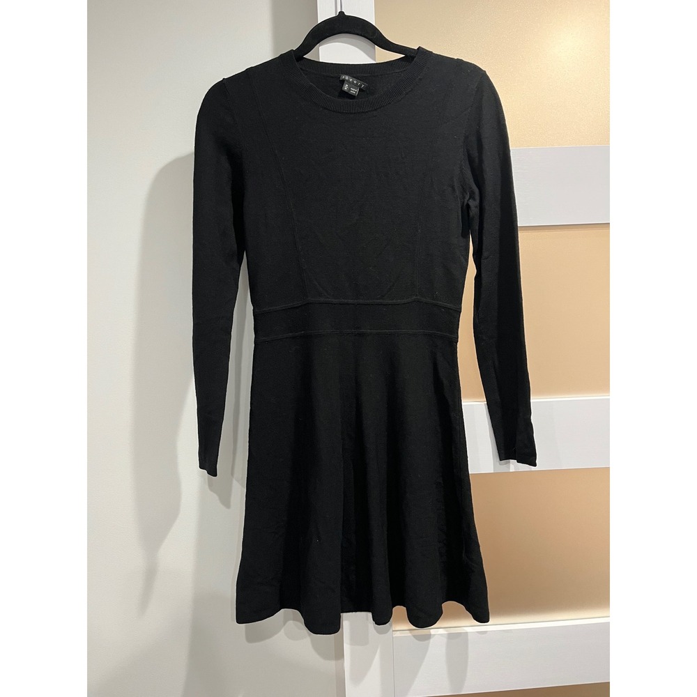 Theory Black‎ wool blend Knit Sweater Dress Long Sleeve Crew Neck Size M
